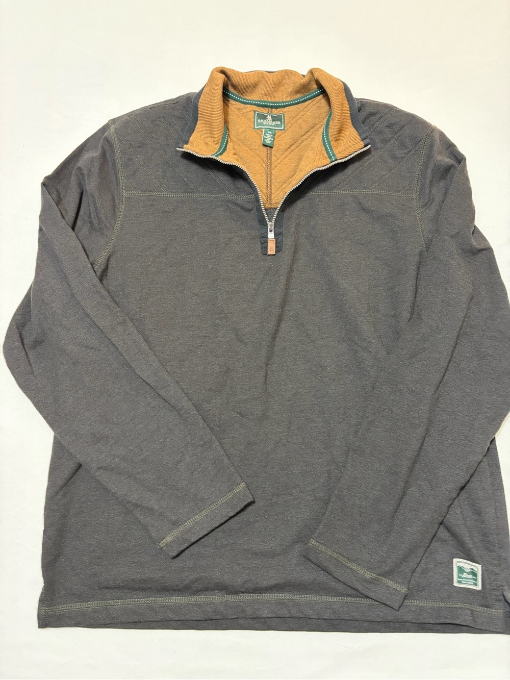 GH Bass Mens Large Quarter Zip Pullover Sweatshirt Charcoal Gray Quilted Yoke L